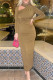 Coffee Casual Solid Hollowed Out Patchwork O Neck One Step Skirt Dresses