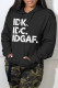 Black Casual Letter Print Basic Hooded Collar Tops