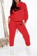 Red Street Print Letter Hooded Collar Long Sleeve Two Pieces