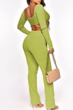 Orange Sexy Casual Solid Patchwork Off the Shoulder Long Sleeve Two Pieces