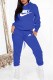 Royal Blue Street Print Letter Hooded Collar Long Sleeve Two Pieces