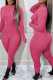 Rose Red Casual Solid Patchwork O Neck Long Sleeve Two Pieces