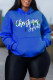 Blue Casual Print Patchwork Hooded Collar Tops