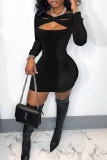 Silver Gray Sexy Solid Patchwork Asymmetrical Collar Pencil Skirt Dresses