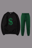 Green Street Print Patchwork O Neck Long Sleeve Two Pieces