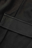 Black Street Solid Tassel Turndown Collar Long Sleeve Two Pieces