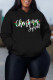 Black Casual Print Patchwork Hooded Collar Tops