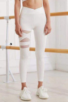 White Casual Sportswear Solid Hollowed Out Patchwork