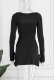 Apricot Sexy Solid Bandage Patchwork Slit Square Collar A Line Dresses