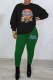 Green Casual Character Letter O Neck Long Sleeve Two Pieces