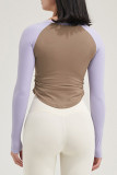 White Brown Casual Sportswear Solid Patchwork Asymmetrical