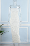 White Sexy Solid Hollowed Out Strapless Pencil Skirt Dresses
