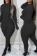 Black Casual Solid Patchwork O Neck Long Sleeve Two Pieces