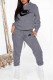 Dark Gray Street Print Letter Hooded Collar Long Sleeve Two Pieces