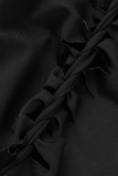 Black Sexy Solid Hollowed Out Square Collar Skinny Jumpsuits