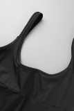 Black Sexy Solid Hollowed Out Square Collar Skinny Jumpsuits