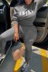 Grey Casual Print Letter O Neck Long Sleeve Two Pieces