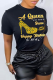 Black Street Vintage Print Patchwork Letter O Neck T-Shirts