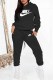 Black Street Print Letter Hooded Collar Long Sleeve Two Pieces