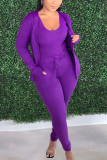purple Sportswear Solid O Neck Long Sleeve Regular Sleeve Two Pieces