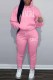 Powder White Casual Print Letter Hooded Collar Long Sleeve Two Pieces