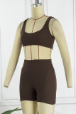 Pink Sexy Solid Patchwork U Neck Sleeveless Two Pieces