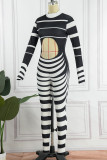 Black Street Striped Patchwork Half A Turtleneck Skinny Jumpsuits