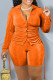 Tangerine Red Casual Solid Basic V Neck Long Sleeve Two Pieces