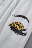White Casual Print Patchwork Hooded Collar Long Sleeve Two Pieces