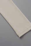 Skin Color Sexy Solid Hollowed Out Half A Turtleneck Long Sleeve Two Pieces
