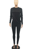 Rose Red Casual Solid Patchwork O Neck Long Sleeve Two Pieces