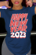 Navy Blue Casual Vintage Print Patchwork O Neck T-Shirts