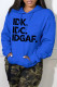Blue Casual Letter Print Basic Hooded Collar Tops