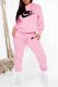 Pink Street Print Letter Hooded Collar Long Sleeve Two Pieces