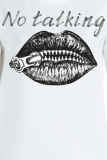 White Casual Vintage Lips Printed Patchwork O Neck Tops