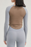 Light Brown Casual Sportswear Solid Patchwork Asymmetrical