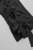 Black Sexy Solid Hollowed Out Square Collar Skinny Jumpsuits