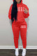 Red White Casual Print Letter Hooded Collar Long Sleeve Two Pieces