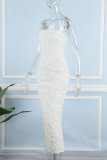 White Sexy Solid Hollowed Out Strapless Pencil Skirt Dresses