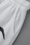 White Casual Print Patchwork Hooded Collar Long Sleeve Two Pieces