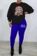 Blue Casual Character Letter O Neck Long Sleeve Two Pieces