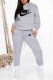 Light Gray Street Print Letter Hooded Collar Long Sleeve Two Pieces