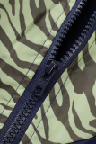 Black Street Print Patchwork Turndown Collar Skinny Jumpsuits