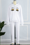White Casual Print Patchwork Hooded Collar Long Sleeve Two Pieces