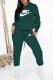 Ink Green Street Print Letter Hooded Collar Long Sleeve Two Pieces
