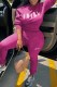 Rose Red Casual Print Letter O Neck Long Sleeve Two Pieces