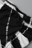 Black Sexy Print Patchwork O Neck Short Sleeve Two Pieces