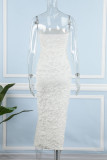 White Sexy Solid Hollowed Out Strapless Pencil Skirt Dresses
