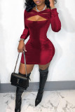 Silver Gray Sexy Solid Patchwork Asymmetrical Collar Pencil Skirt Dresses