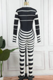 Black Street Striped Patchwork Half A Turtleneck Skinny Jumpsuits